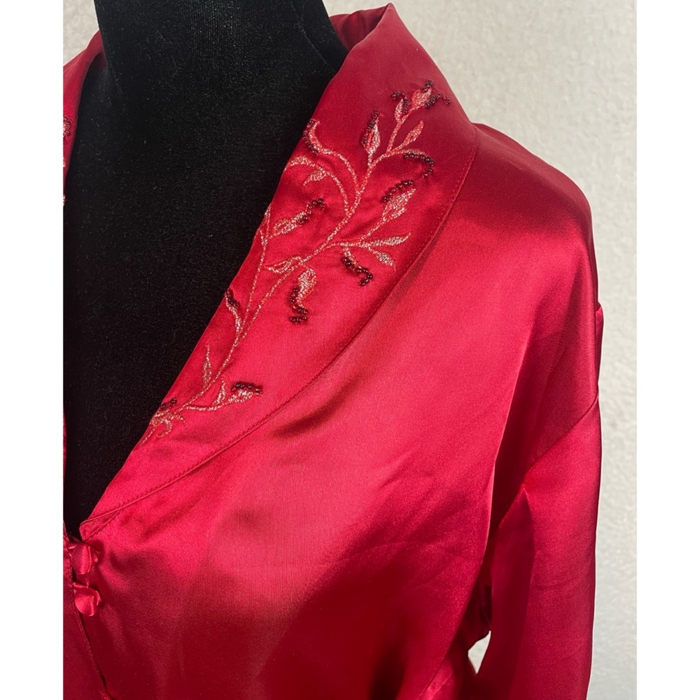 (VTG) PRIVATE LUXURIES • 3-Piece Red Satin Embroidered Pajama Set, L - Picture 5 of 16